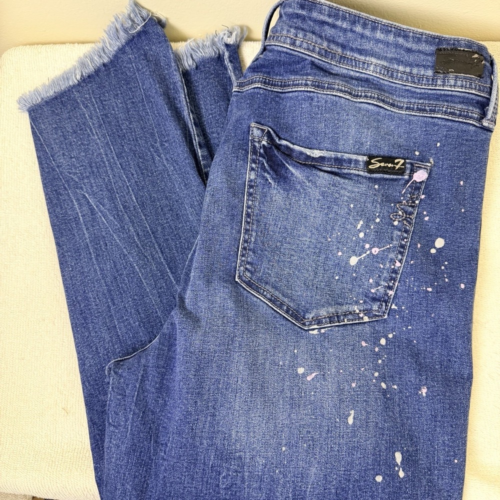 Seven7 Paint Splatter Studded Ankle Skinny Jeans Size 14 Distressed Trendy
